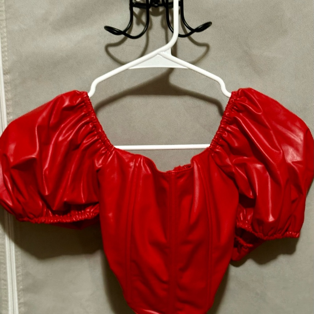 Red Puff Sleeve Women's Top